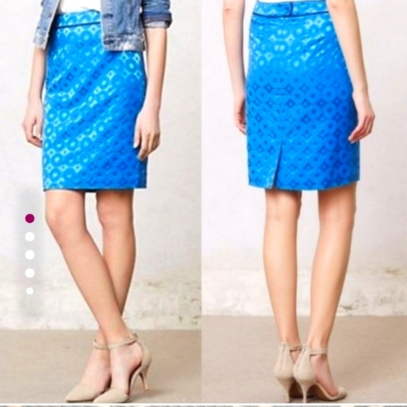 MAEVE Anthropologie Turquoise Blue Sadie Pencil Skirt Circle Pattern Size 6 - Picture 1 of 15